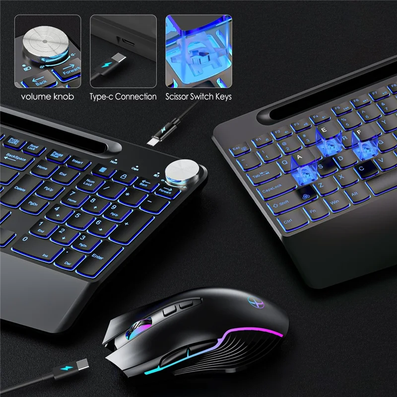 2.4G Wireless Keyboard Mouse Set Ergonomic RGB Backlit Computer Laptop Rechargeable Keyboard Mouse