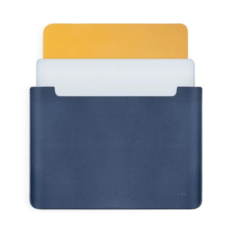 HUASHENG For 13 / 13.3 / 14 Inch Laptop Sleeve Double-Sided PU Leather Protective Case Horizontal Notebook Bag - Navy Blue