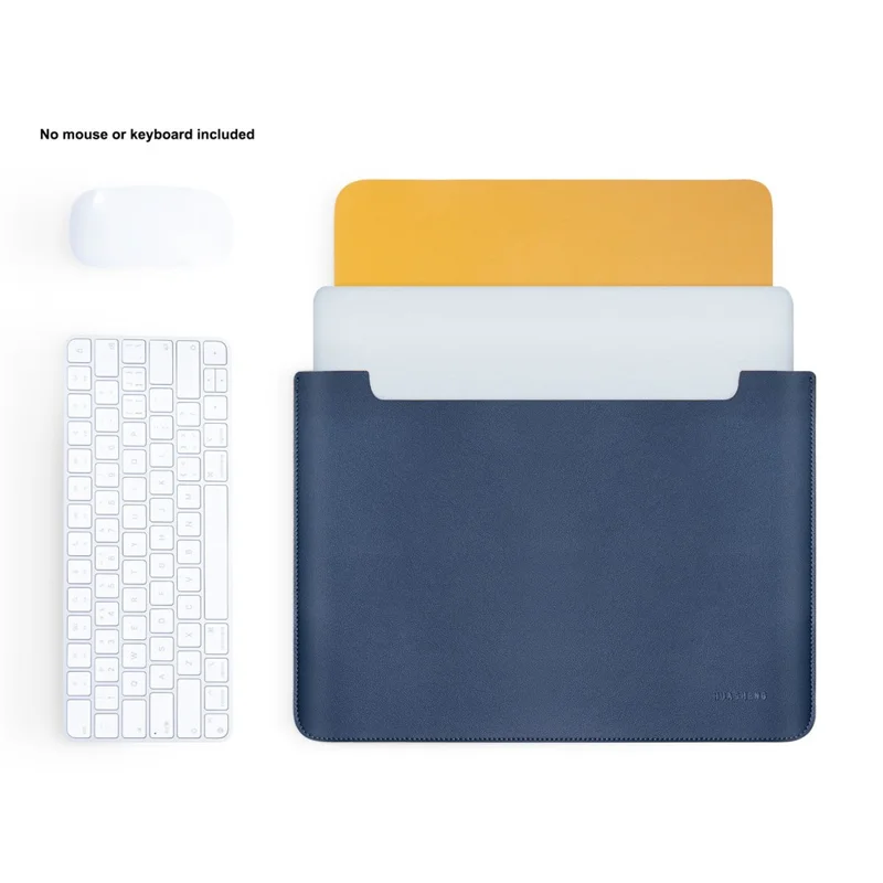 HUASHENG For 13 / 13.3 / 14 Inch Laptop Sleeve Double-Sided PU Leather Protective Case Horizontal Notebook Bag - Navy Blue