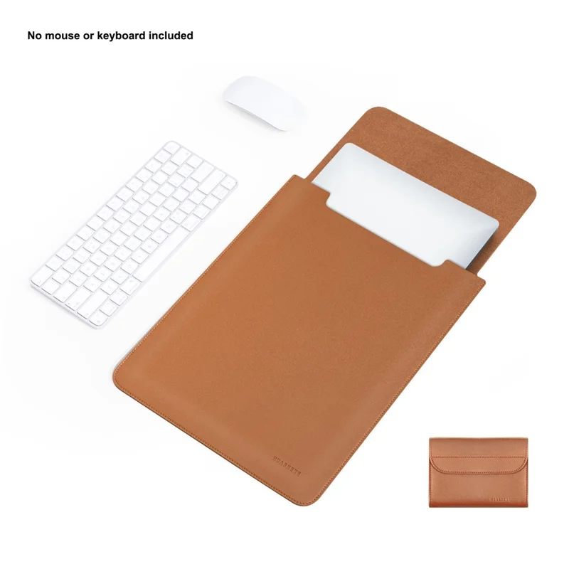 HUASHENG Custodia verticale per laptop con mini tasca per notebook da 13 / 13,3 / 14 pollici, borsa ultrasottile portatile in pelle PU - Marrone chiaro