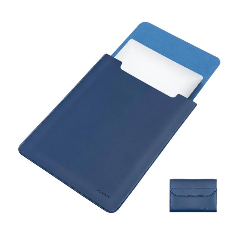 HUASHENG Para Manga de Laptop de 15,6 / 16 Polegadas, Couro PU, Mousepad, Bolsa Vertical para Notebook com Bolsa de Acessórios - Azul Marinho
