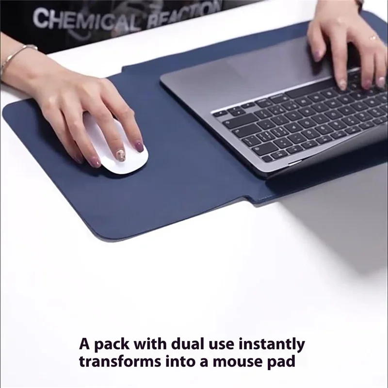 HUASHENG Para Manga de Laptop de 15,6 / 16 Polegadas, Couro PU, Mousepad, Bolsa Vertical para Notebook com Bolsa de Acessórios - Azul Marinho
