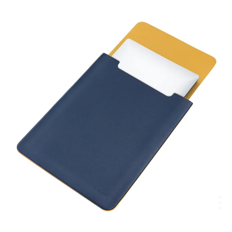 HUASHENG For 15.6 / 16 Inch Laptop Sleeve Double-sided PU Leather Mouse Pad Notebook Bag + Accessory Pouch - Vertical / Navy Blue+Yellow