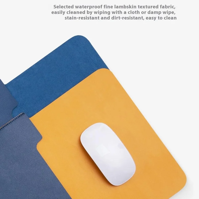 HUASHENG For 15.6 / 16 Inch Laptop Sleeve Double-sided PU Leather Mouse Pad Notebook Bag + Accessory Pouch - Vertical / Navy Blue+Yellow