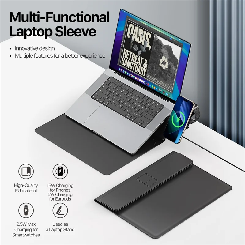 DUX DUCIS AirQ Series for 15 - 16 inch Laptop Sleeve Case with Stand / Wireless Charging - Black