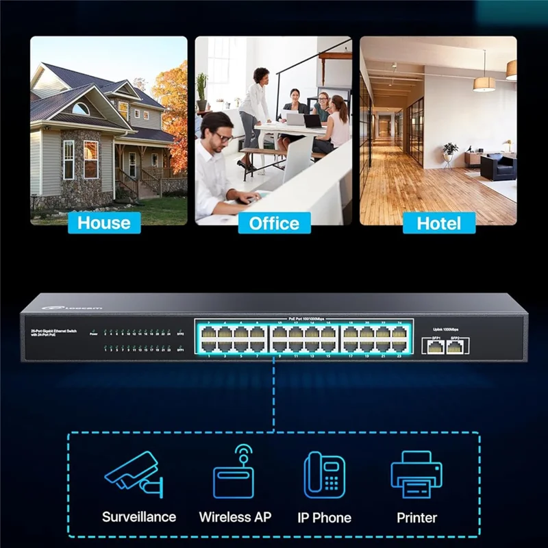 ZOSI Commutateur réseau non géré PoE Gigabit 24 ports avec 2 ports SFP 156W IEEE802.3af - Fiche US