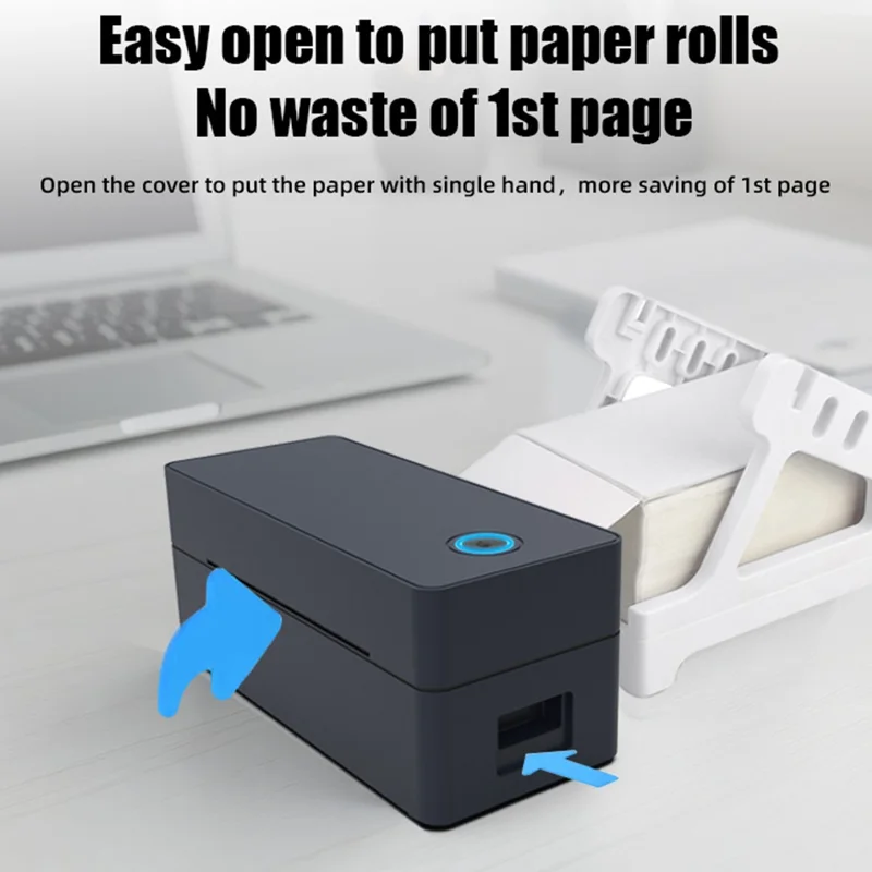 110mm Thermal Label Printer USB Interface Direct Thermal Printing Portable Shipping Bill Printer - Black  /  US Plug