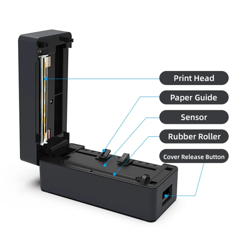 110mm Thermal Label Printer USB Interface Direct Thermal Printing Portable Shipping Bill Printer - Black  /  US Plug