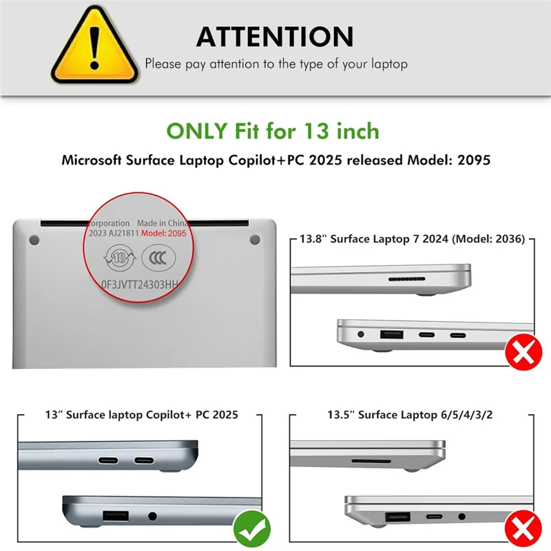 ENKAY HAT PRINCE For Microsoft Surface Laptop 13 (2095) Crystal Laptop Case Hard PC Anti Scratch Shockproof Cover - Black