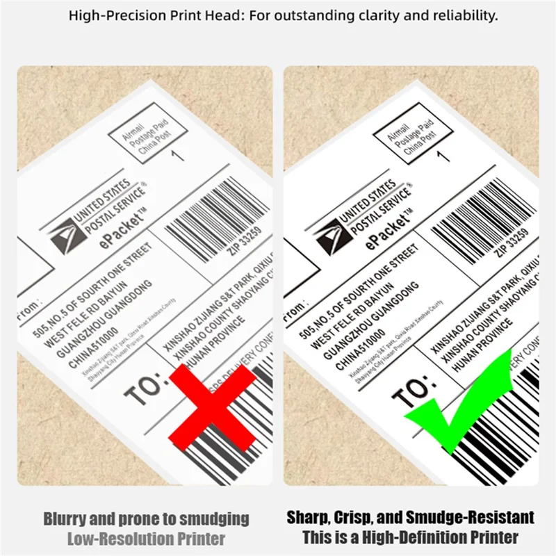ZJ-9260 110 mm papierloser Etikettendrucker 160 mm/s 203 DPI Direkt-Thermal-Etikettendrucker mit USB-Anschluss und Standfuß – US-Stecker / Schwarz