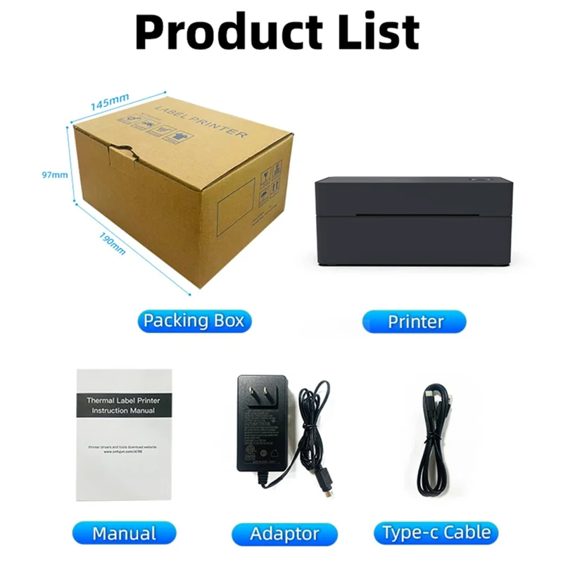 ZJ-9260 110 mm papierloser Etikettendrucker 160 mm/s 203 DPI Direkt-Thermal-Etikettendrucker mit USB-Anschluss und Standfuß – US-Stecker / Schwarz