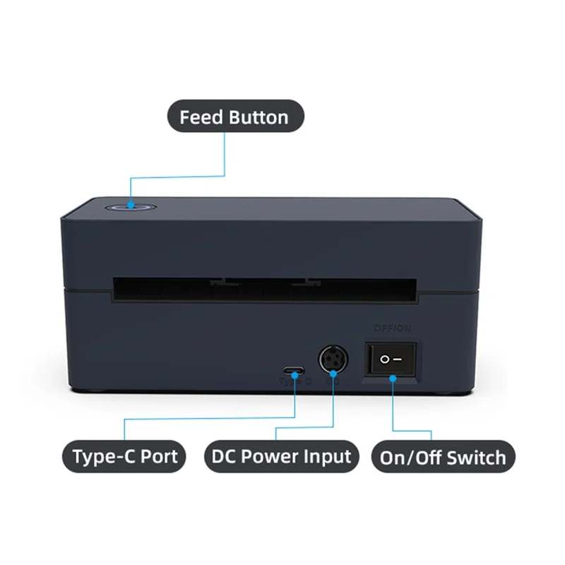ZJ-9260 110 mm papierloser Etikettendrucker 160 mm/s 203 DPI Direkt-Thermal-Etikettendrucker mit USB-Anschluss und Standfuß – US-Stecker / Schwarz
