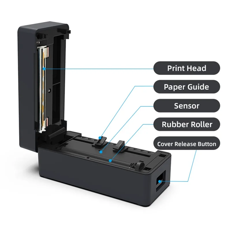 ZJ-9260 110 mm papierloser Etikettendrucker 160 mm/s 203 DPI Direkt-Thermal-Etikettendrucker mit USB-Anschluss und Standfuß – US-Stecker / Schwarz