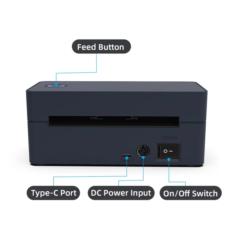 ZJ-9260 110 mm Papierloze Etiketprinter Bluetooth-compatibel 160 mm/s 203 DPI Directe Thermoprinter met USB-poort en standaard - US-stekker / Zwart