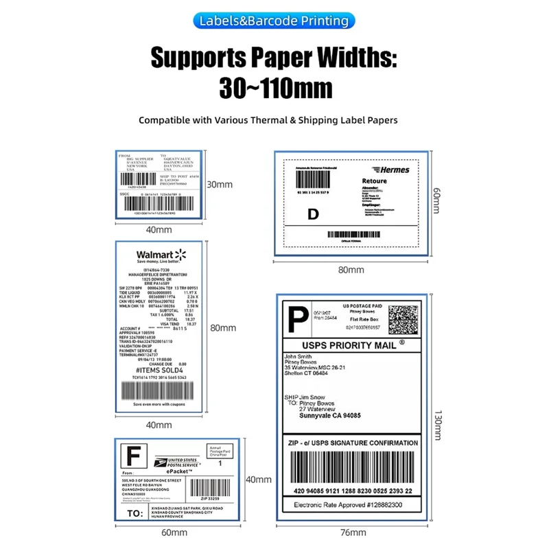ZJ-9260 110 mm Papierloze Etiketprinter Bluetooth-compatibel 160 mm/s 203 DPI Directe Thermoprinter met USB-poort en standaard - US-stekker / Zwart