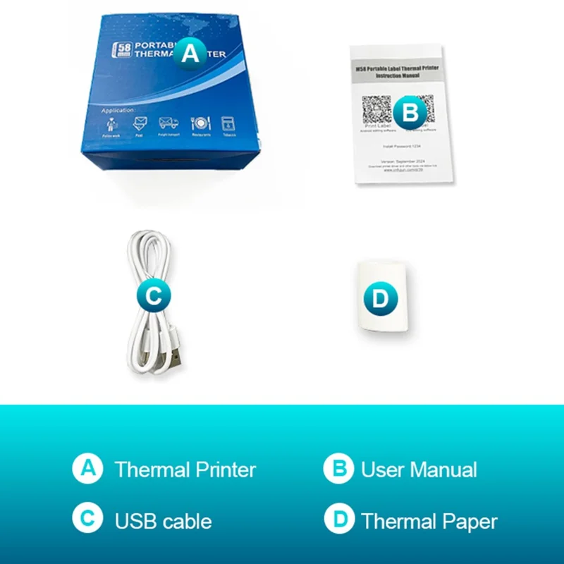 ZJ-5820 58 mm handthermische etikettenprinter USB en Bluetooth-compatibele draagbare printer, snel en helder afdrukken met indicatie bij papierstilstand