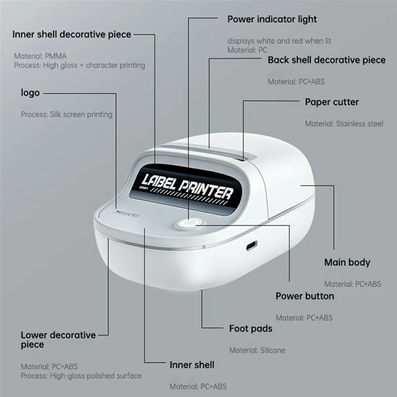 YESIDO SP10 Portable Thermal Label Printer Wireless High Resolution 203 DPI Mini Printer