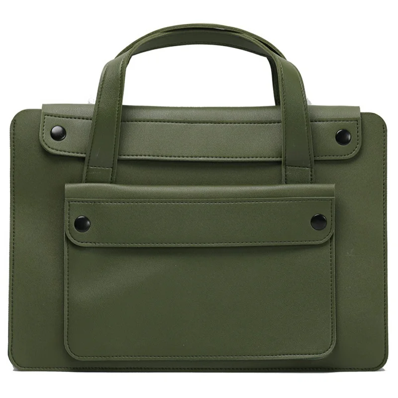 For 15 / 16 Inch Laptop Bag PU Leather Double Pocket Multi-Compartment Accordion Design Universal Notebook Tote Bag - Green