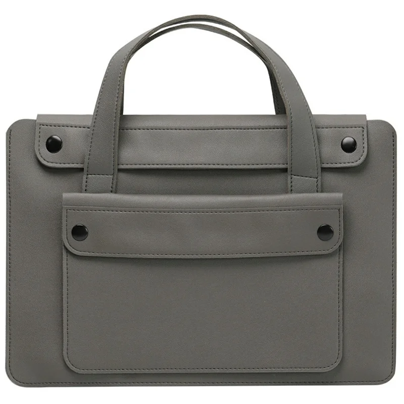 For 15 / 16 Inch Laptop Bag PU Leather Double Pocket Multi-Compartment Accordion Design Universal Notebook Tote Bag - Dark Grey