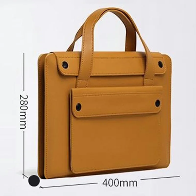 For 15 / 16 Inch Laptop Bag PU Leather Double Pocket Multi-Compartment Accordion Design Universal Notebook Tote Bag - Dark Grey