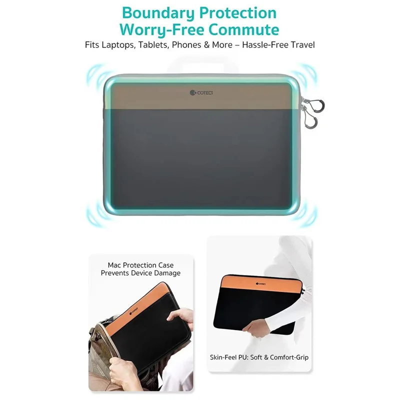 COTECI 13 - 14 Inch Laptop Sleeve Shockproof Notebook Bag for Bussiness Trip Travel - Orange / Black