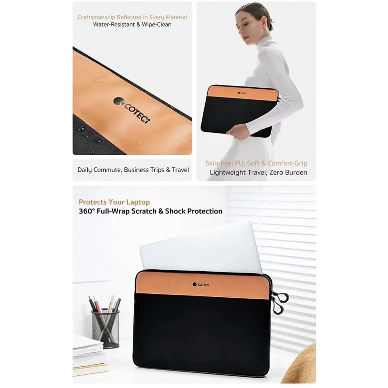 COTECI 13 - 14 Inch Laptop Sleeve Shockproof Notebook Bag for Bussiness Trip Travel - Orange / Black