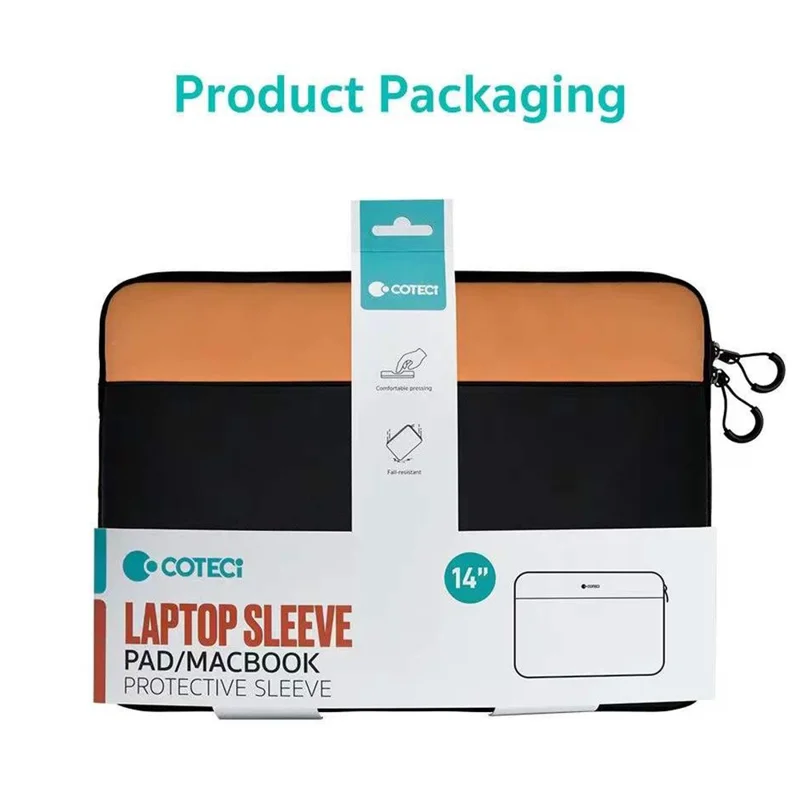 COTECI 13 - 14 Inch Laptop Sleeve Shockproof Notebook Bag for Bussiness Trip Travel - Orange / Black