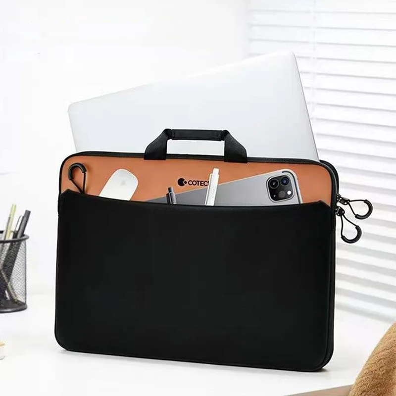 COTECI 13 - 14 Inch Laptop Bag Front Pocket Notebook Handbag Pouch for Travel School - Orange / Black