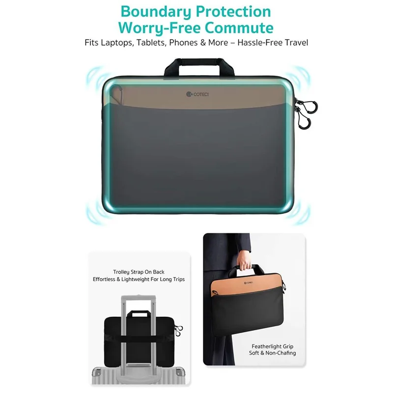 COTECI 13 - 14 Inch Laptop Bag Front Pocket Notebook Handbag Pouch for Travel School - Orange / Black