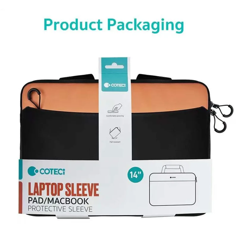 COTECI 13 - 14 Inch Laptop Bag Front Pocket Notebook Handbag Pouch for Travel School - Orange / Black