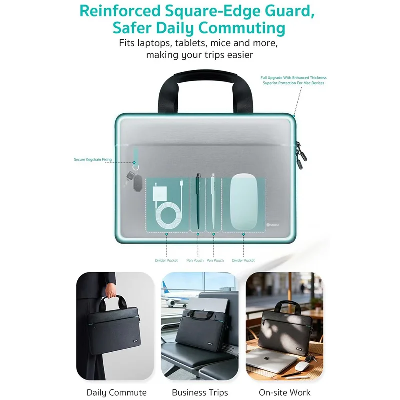 COTECI 13 - 14 Inch Laptop Bag Notebook Carrying Bag Handbag for Business Office Work - Dark Grey
