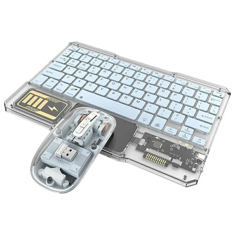 KB333 Transparent Bluetooth-compatible Keyboard Mouse Set 3-Channel Wireless Gaming RGB Backlight Keyboard + Mouse for iPad Tablet Office - Blue