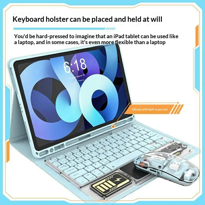 KB333 Transparent Bluetooth-compatible Keyboard Mouse Set 3-Channel Wireless Gaming RGB Backlight Keyboard + Mouse for iPad Tablet Office - Blue