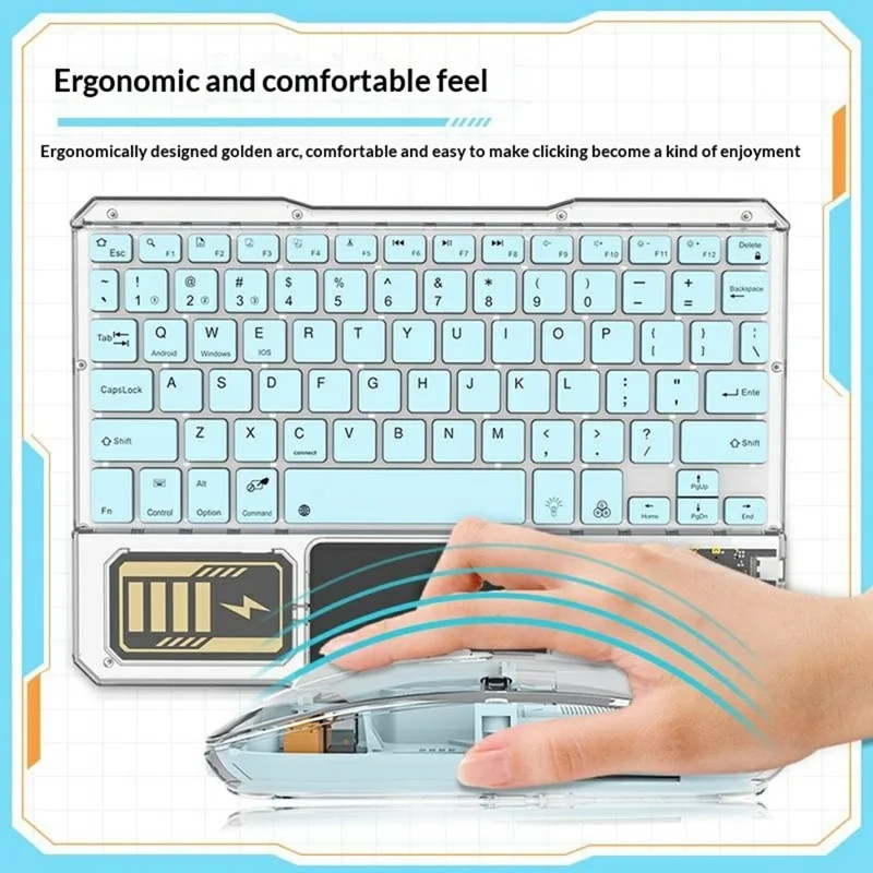 KB333 Transparent Bluetooth-compatible Keyboard Mouse Set 3-Channel Wireless Gaming RGB Backlight Keyboard + Mouse for iPad Tablet Office - Blue