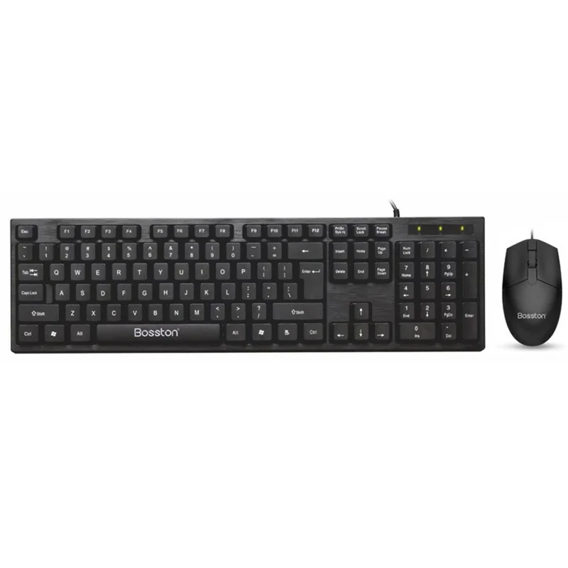 Clavier USB filaire BOSSTON D5200 professionnel et ensemble souris ergonomique 1000 DPI pour ordinateur de bureau et ordinateur portable