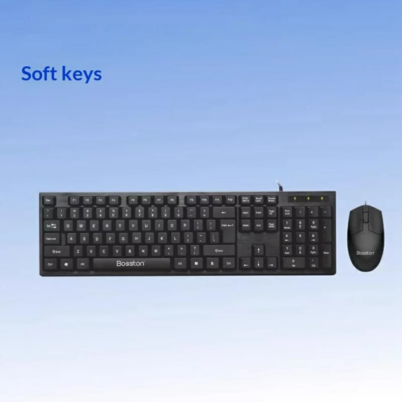 Clavier USB filaire BOSSTON D5200 professionnel et ensemble souris ergonomique 1000 DPI pour ordinateur de bureau et ordinateur portable
