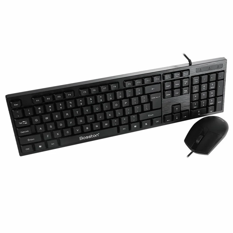 Clavier USB filaire BOSSTON D5200 professionnel et ensemble souris ergonomique 1000 DPI pour ordinateur de bureau et ordinateur portable