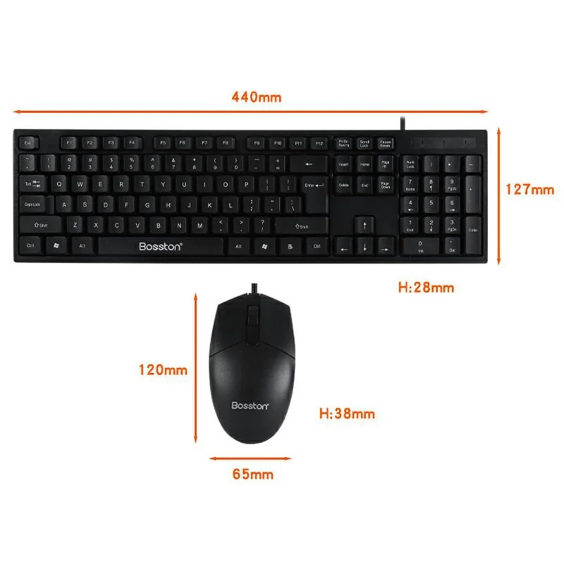 Clavier USB filaire BOSSTON D5200 professionnel et ensemble souris ergonomique 1000 DPI pour ordinateur de bureau et ordinateur portable