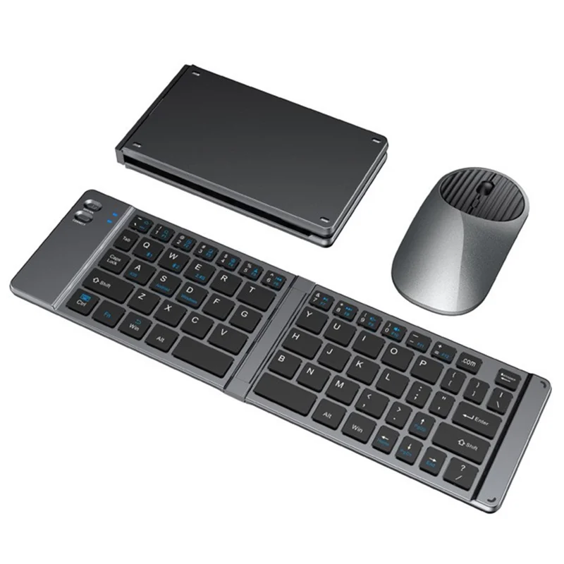 KB018 Mini przenośna składana klawiatura bezprzewodowa z obsługą Bluetooth i zgodna z 2.4G zestaw klawiatura + mysz do domu i biura - Szary