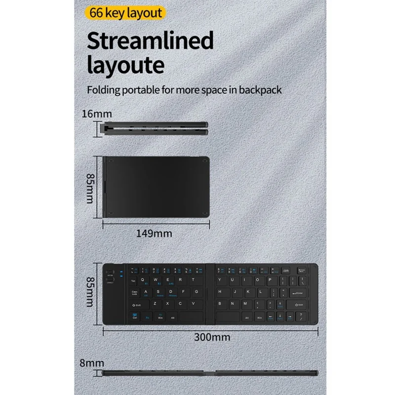 KB018 Mini przenośna składana klawiatura bezprzewodowa z obsługą Bluetooth i zgodna z 2.4G zestaw klawiatura + mysz do domu i biura - Szary