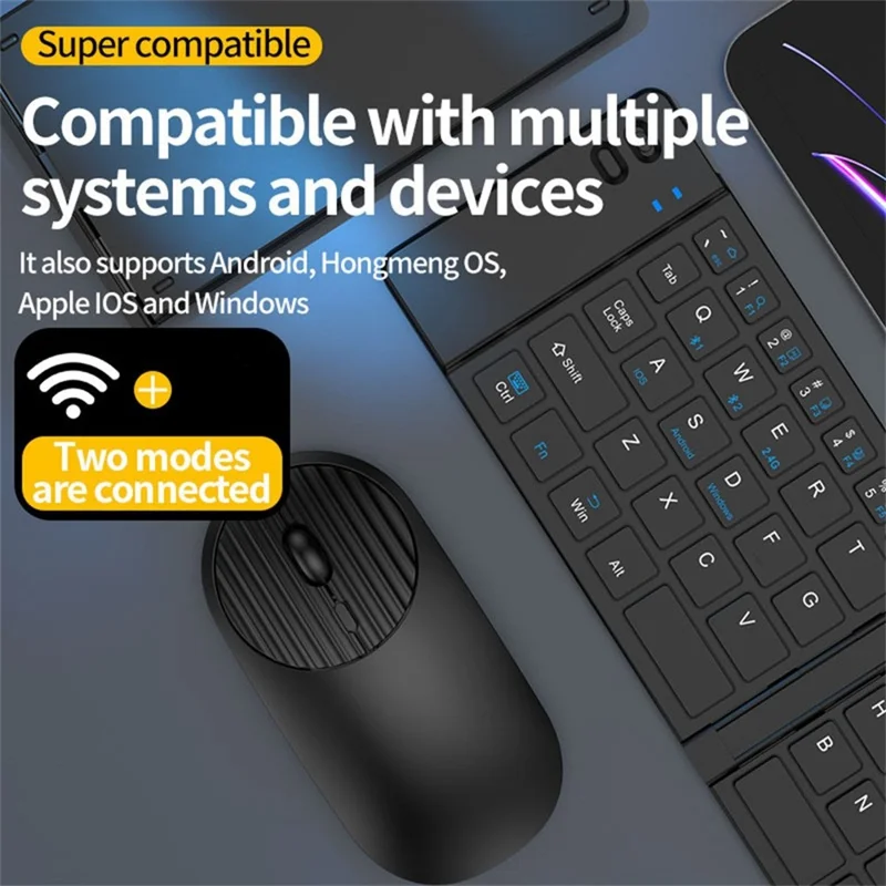 KB018 Mini przenośna składana klawiatura bezprzewodowa z obsługą Bluetooth i zgodna z 2.4G zestaw klawiatura + mysz do domu i biura - Szary