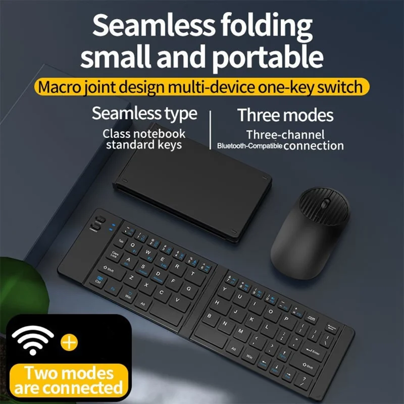 KB018 Mini przenośna składana klawiatura bezprzewodowa z obsługą Bluetooth i zgodna z 2.4G zestaw klawiatura + mysz do domu i biura - Szary