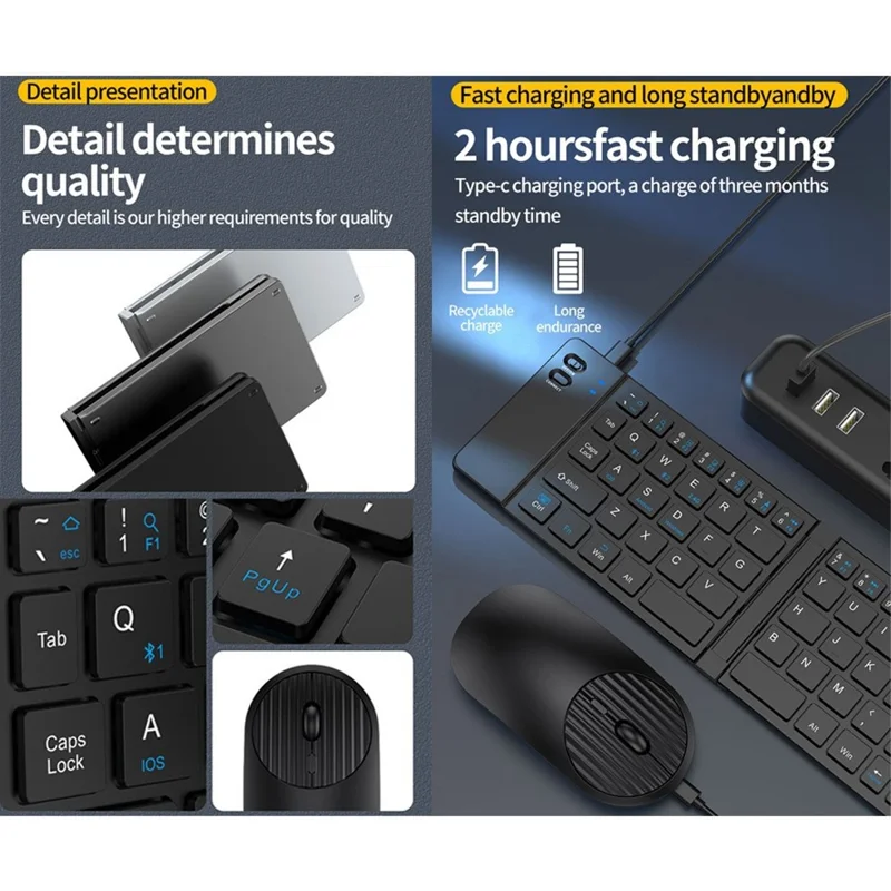 KB018 Mini przenośna składana klawiatura bezprzewodowa z obsługą Bluetooth i zgodna z 2.4G zestaw klawiatura + mysz do domu i biura - Szary