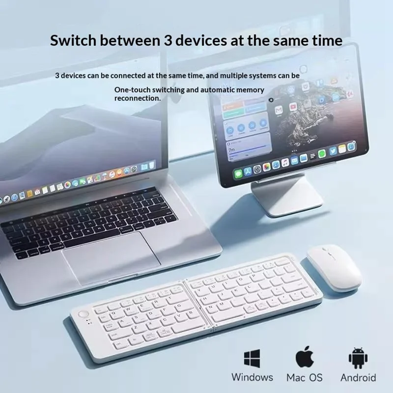 Мини-портативный беспроводной складной набор клавиатура и мышь B203B с Bluetooth, подзаряжаемая клавиатура с 67 клавишами, белая, для дома и офиса - Белый