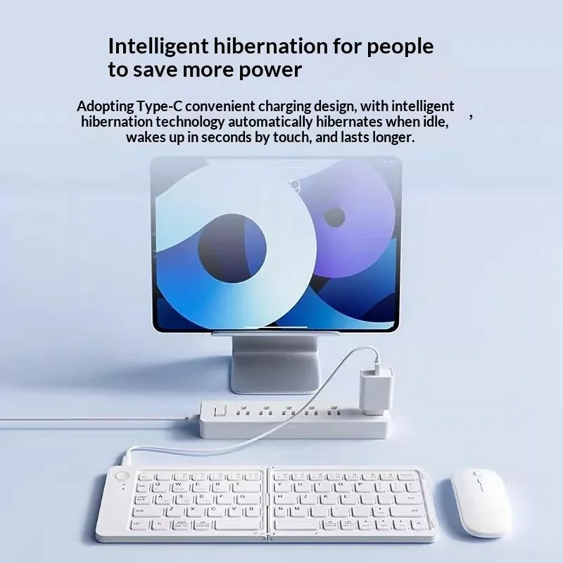 Мини-портативный беспроводной складной набор клавиатура и мышь B203B с Bluetooth, подзаряжаемая клавиатура с 67 клавишами, белая, для дома и офиса - Белый