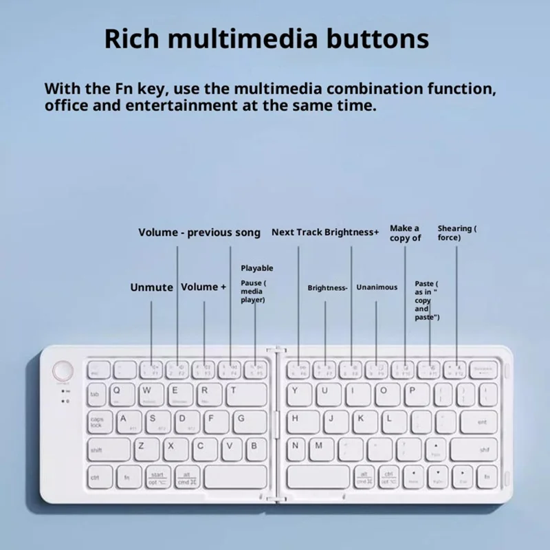 Мини-портативный беспроводной складной набор клавиатура и мышь B203B с Bluetooth, подзаряжаемая клавиатура с 67 клавишами, белая, для дома и офиса - Белый