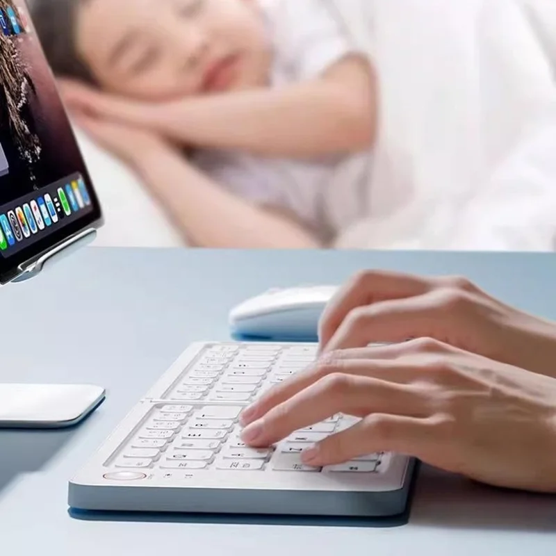 Мини-портативный беспроводной складной набор клавиатура и мышь B203B с Bluetooth, подзаряжаемая клавиатура с 67 клавишами, белая, для дома и офиса - Белый