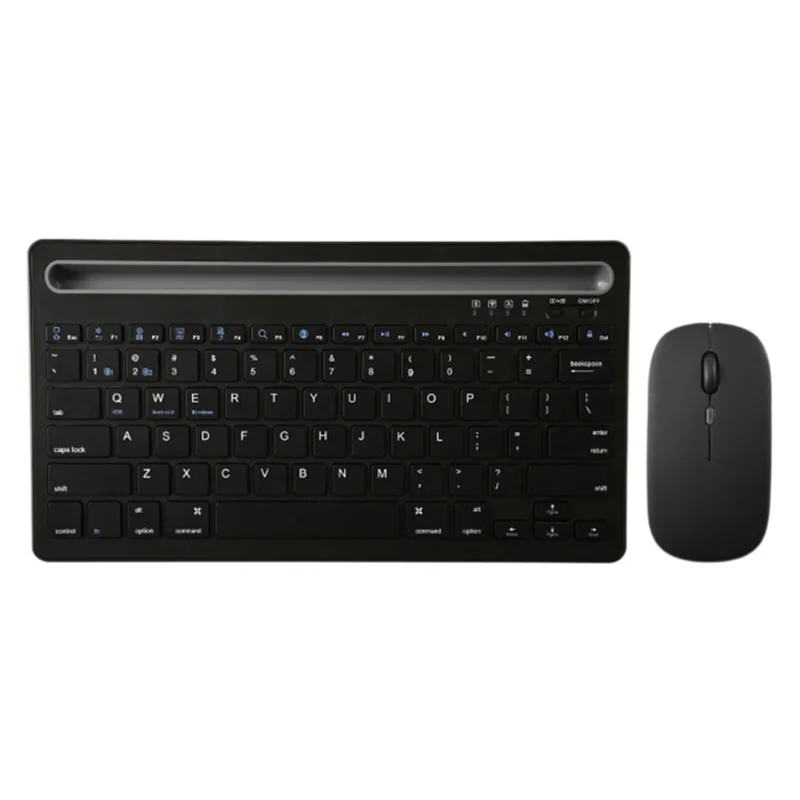 Мини-клавиатура и мышь CMK108, совместимые с Bluetooth, 2,4-гигагерцовый двухрежимный беспроводной комплект, перезаряжаемая комбинация клавиатуры и мыши со стойкой для телефона и планшета — черный цвет
