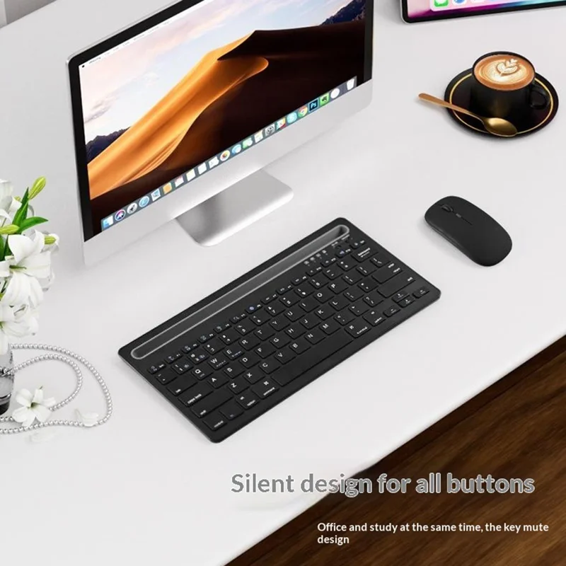 Мини-клавиатура и мышь CMK108, совместимые с Bluetooth, 2,4-гигагерцовый двухрежимный беспроводной комплект, перезаряжаемая комбинация клавиатуры и мыши со стойкой для телефона и планшета — черный цвет