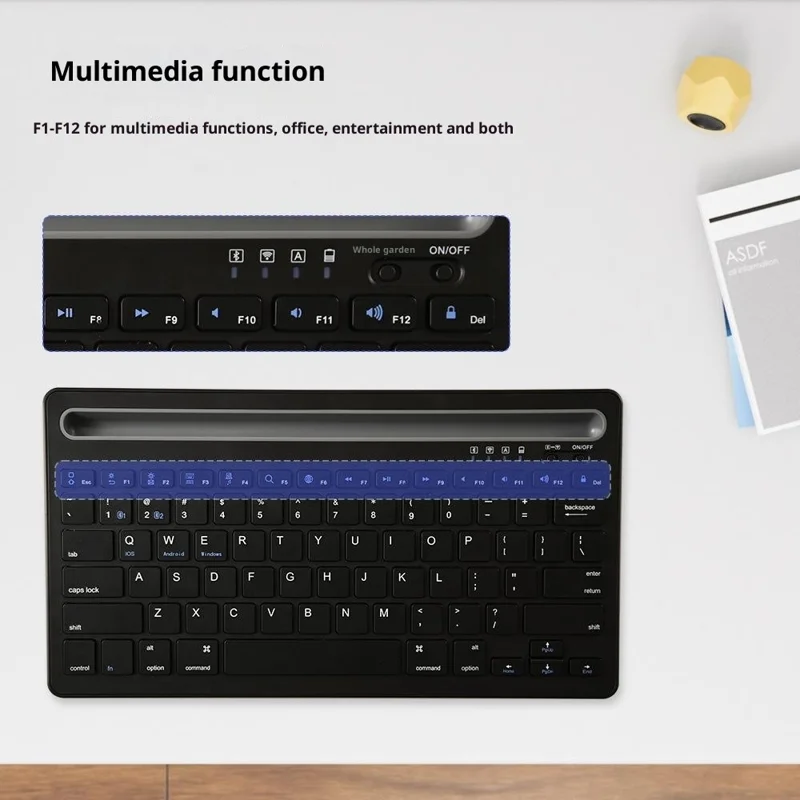 Мини-клавиатура и мышь CMK108, совместимые с Bluetooth, 2,4-гигагерцовый двухрежимный беспроводной комплект, перезаряжаемая комбинация клавиатуры и мыши со стойкой для телефона и планшета — черный цвет